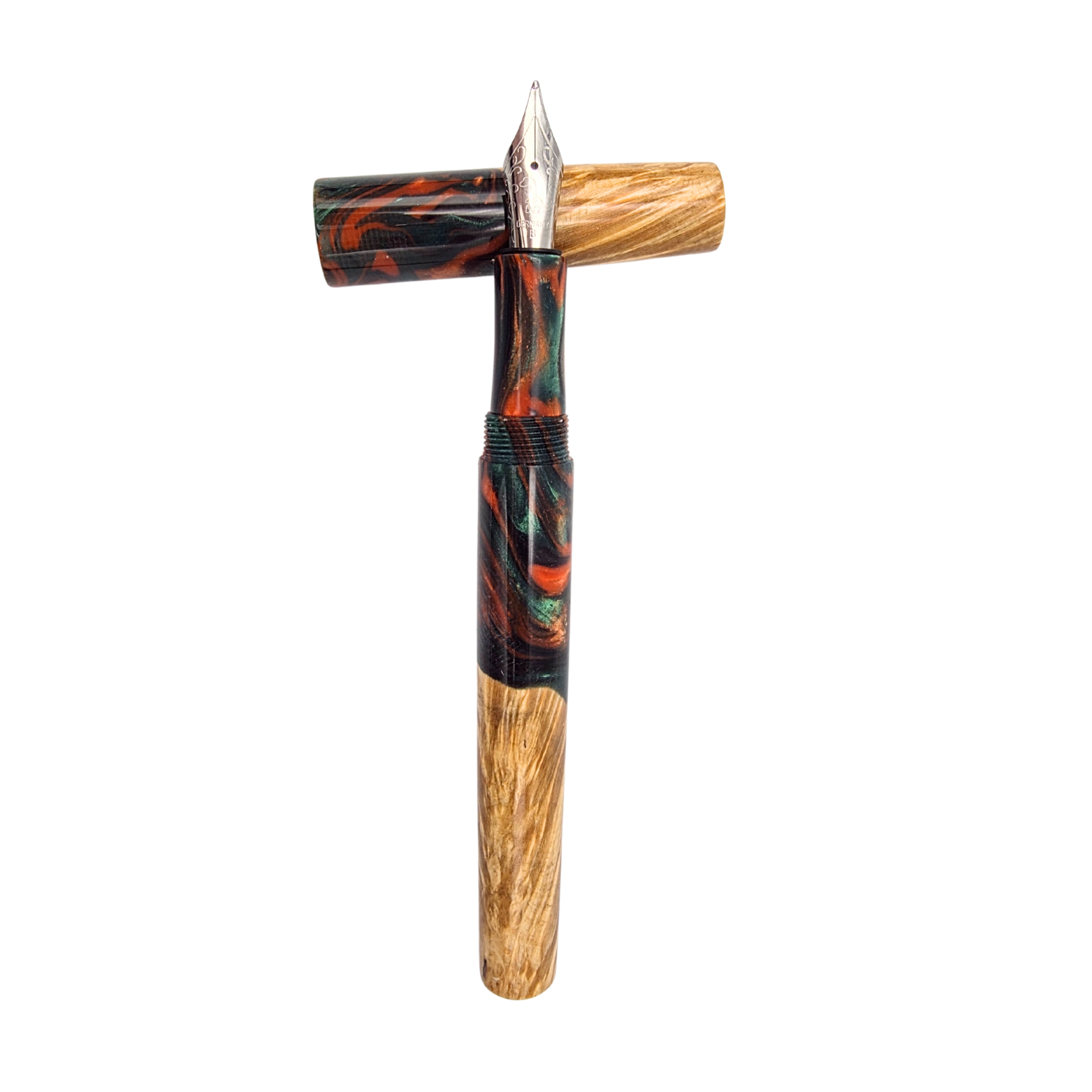 Orange/Green in Box Elder Burl Wood
