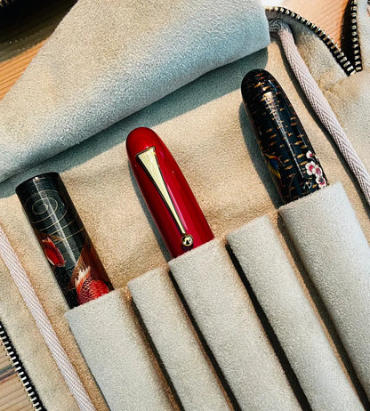 Kimono Fabric Zippered 5 Slots Pen Case for Larger Pens