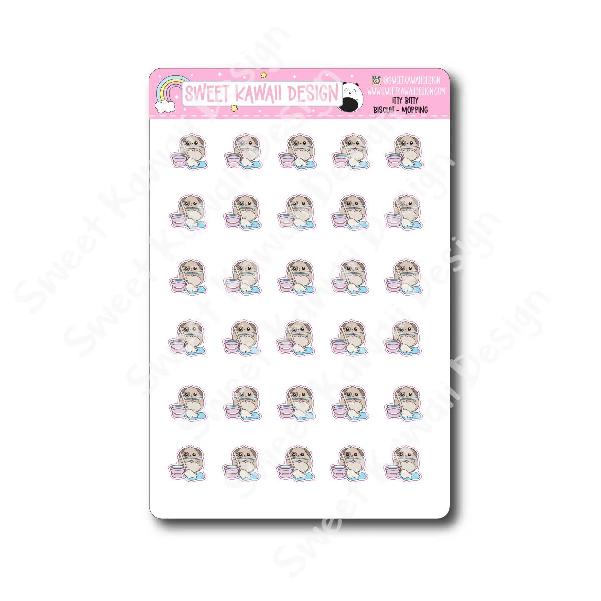 Kawaii Biscuit Stickers - Mopping