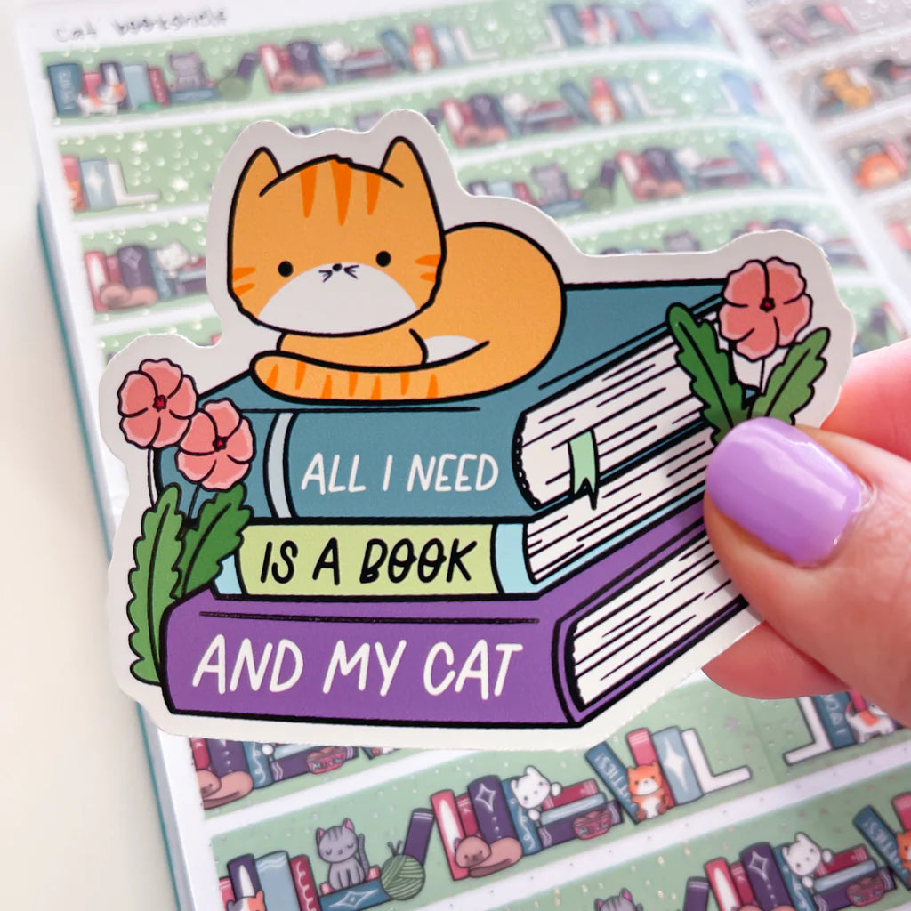 Cat Book Stack Vinyl Die Cut Sticker