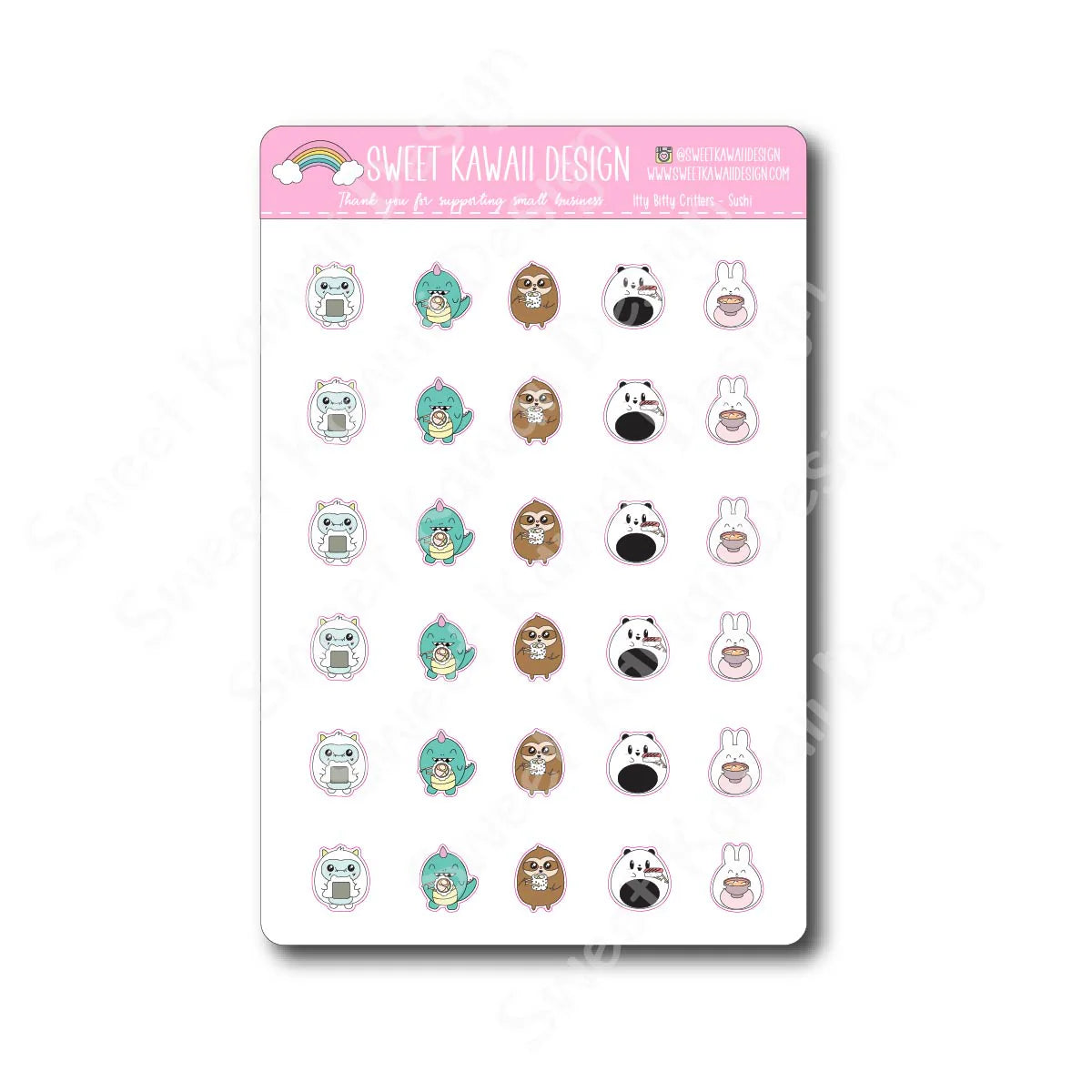 Kawaii Critter Stickers - Sushi