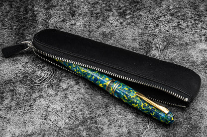Leather Zippered Single Fountain Pen Pouch - Black
