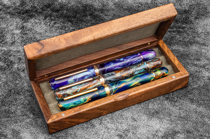 Wooden Pen Display Case with Lid - Burl Walnut