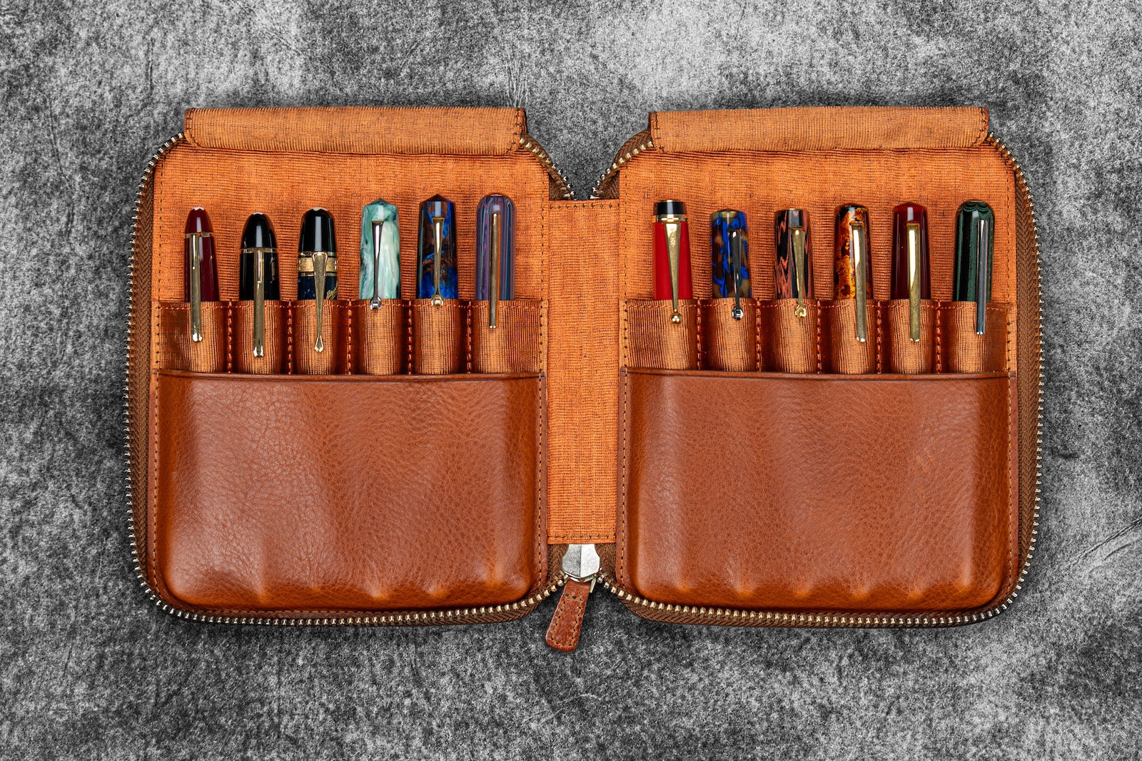 Legacy Leather Zip Pen Case For 12 Pens - A6 - Deep Cognac