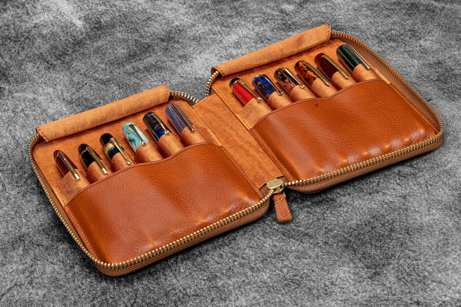 Legacy Leather Zip Pen Case For 12 Pens - A6 - Deep Cognac