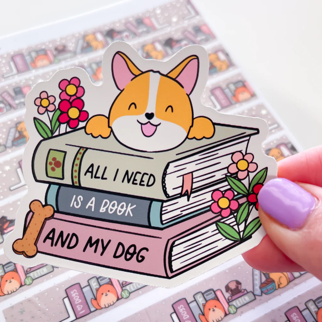 Dog Book Stack Vinyl Die Cut Sticker