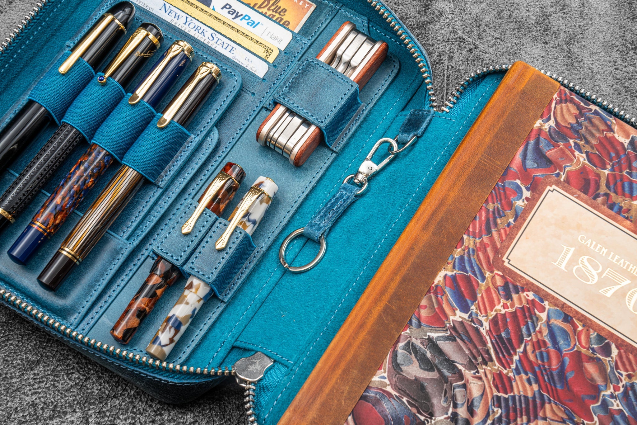 Expansi-Folio Leather Wide A5 Zip Folio - C. H. Ocean Blue