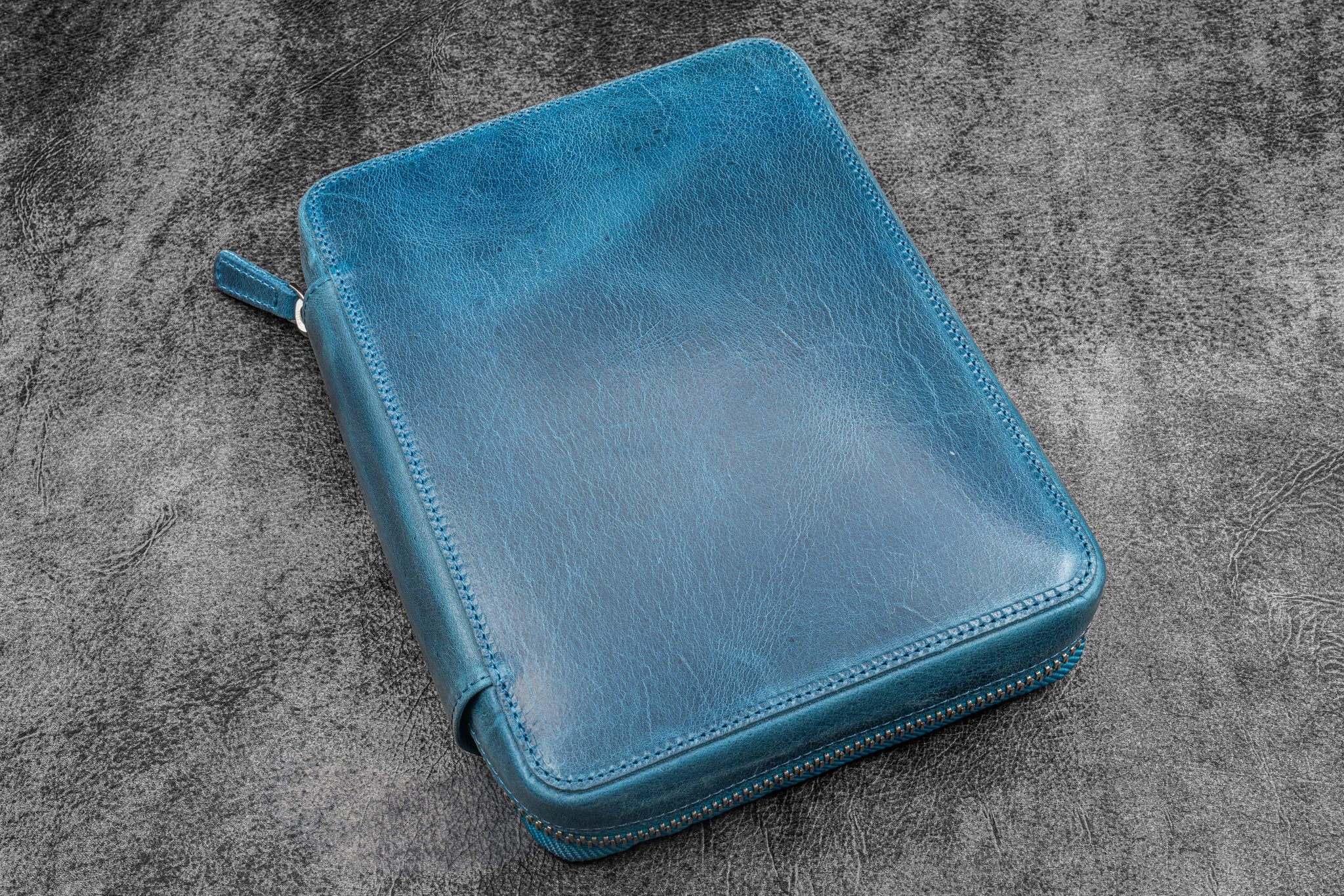 Expansi-Folio Leather Wide A5 Zip Folio - C. H. Ocean Blue