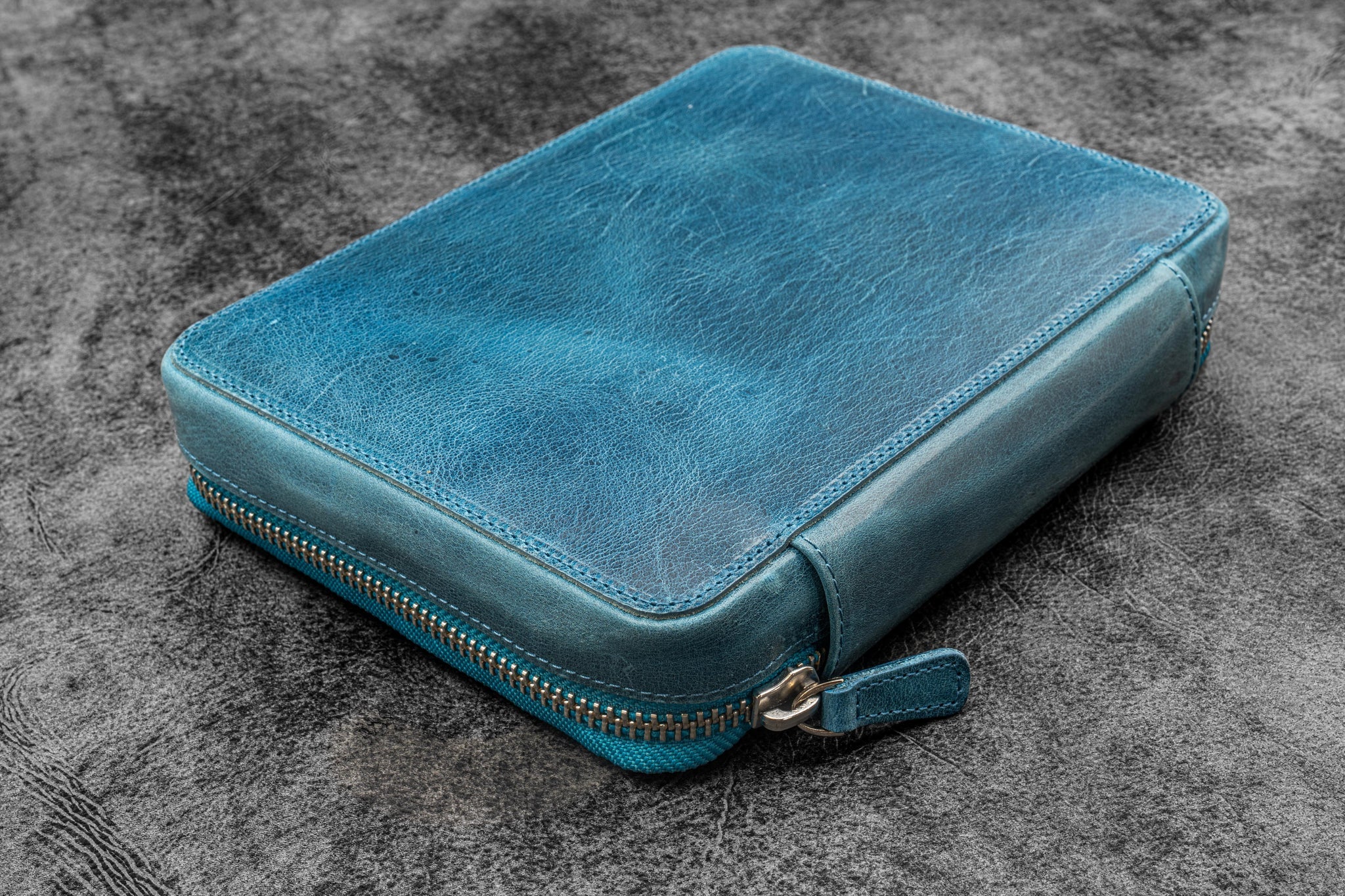 Expansi-Folio Leather Wide A5 Zip Folio - C. H. Ocean Blue
