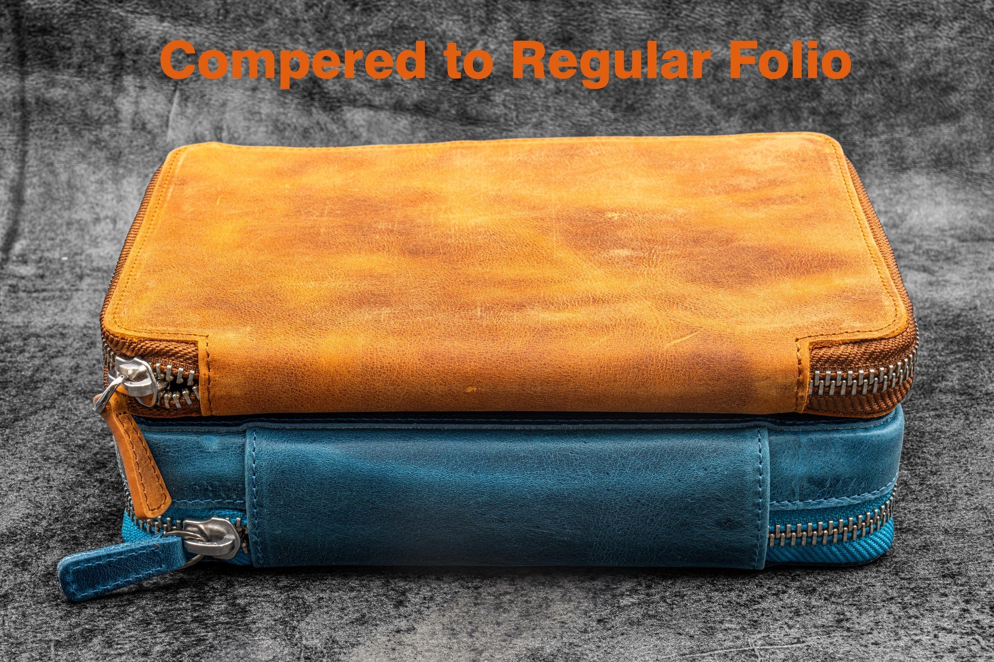 Expansi-Folio Leather Wide A5 Zip Folio - C. H. Ocean Blue