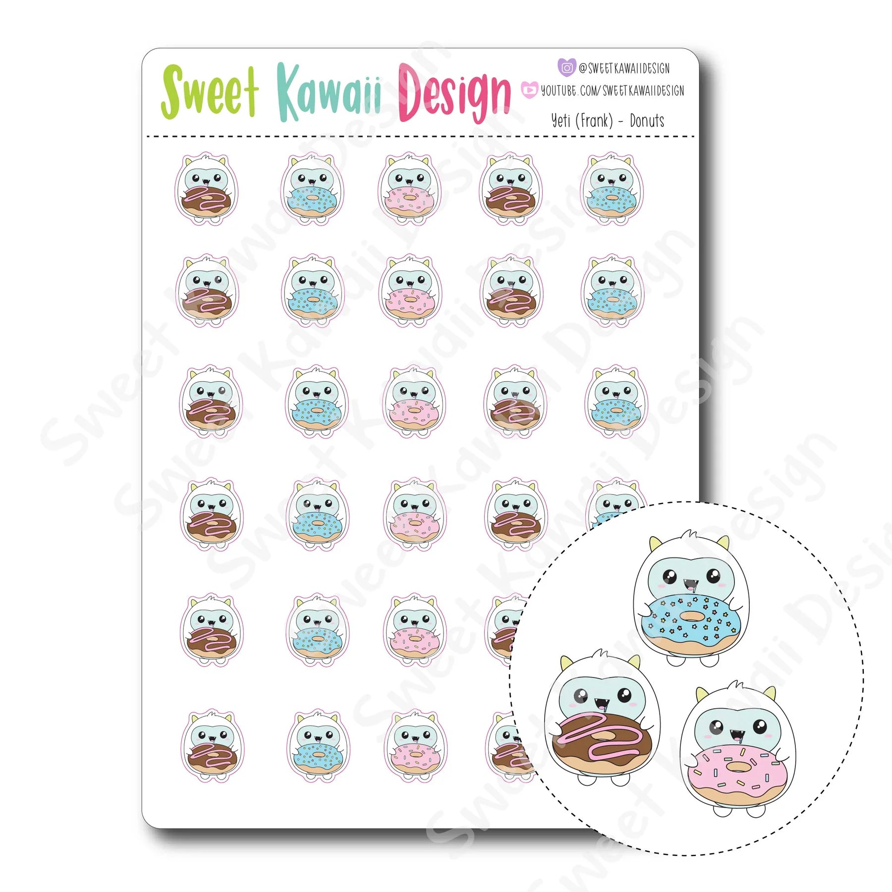 Kawaii Yeti (Frank) Donut Stickers