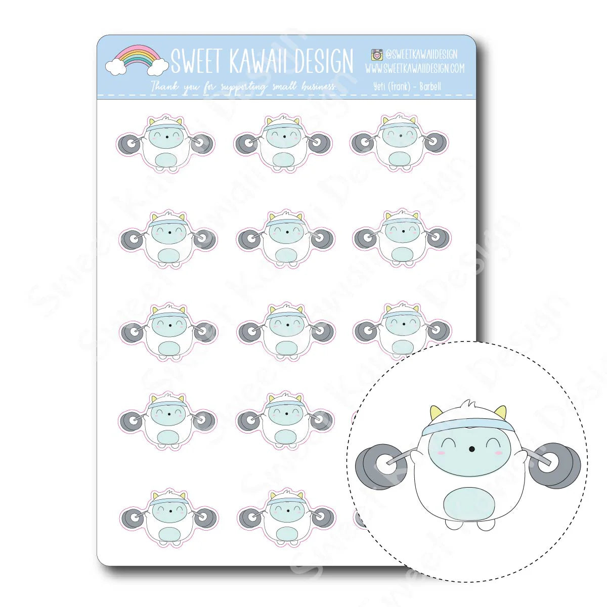 Kawaii Yeti (Frank) Stickers - Barbell