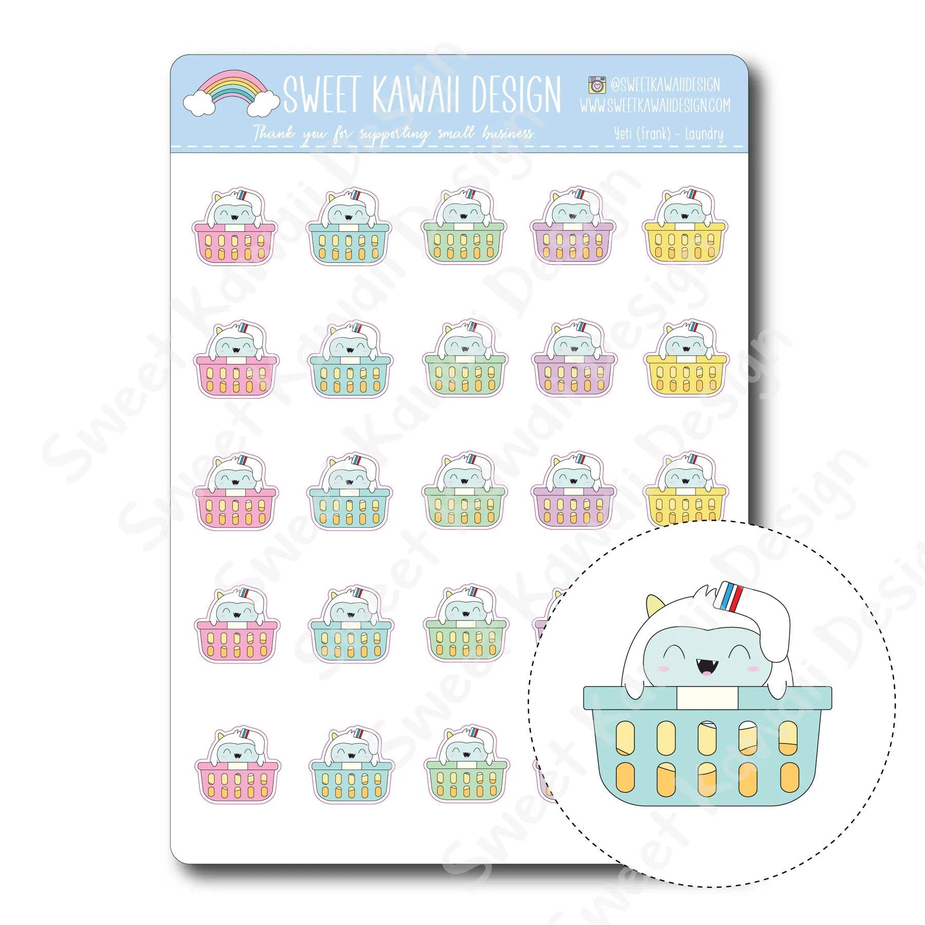 Kawaii Yeti Stickers - Laundry