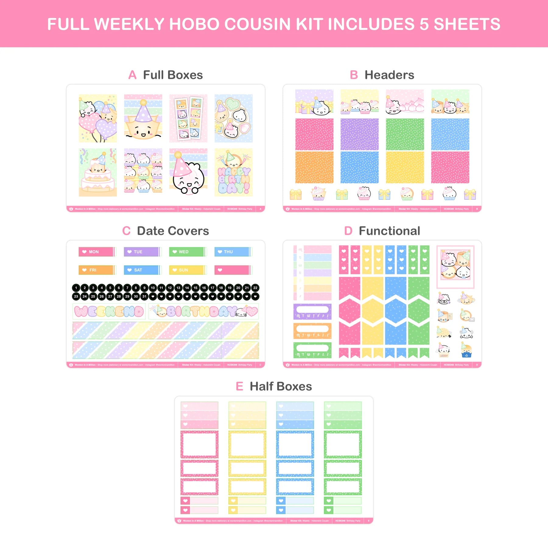 Birthday Party Weekly Sticker Kit (Hobonichi Cousin)