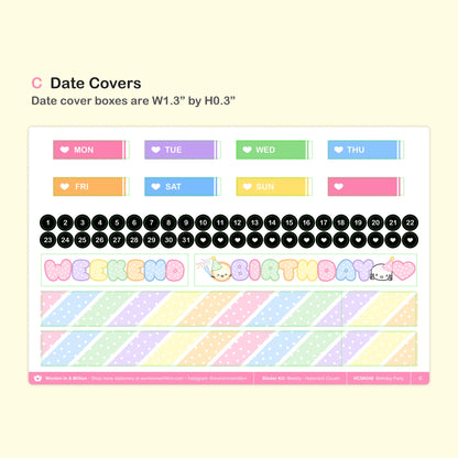 Birthday Party Weekly Sticker Kit (Hobonichi Cousin)