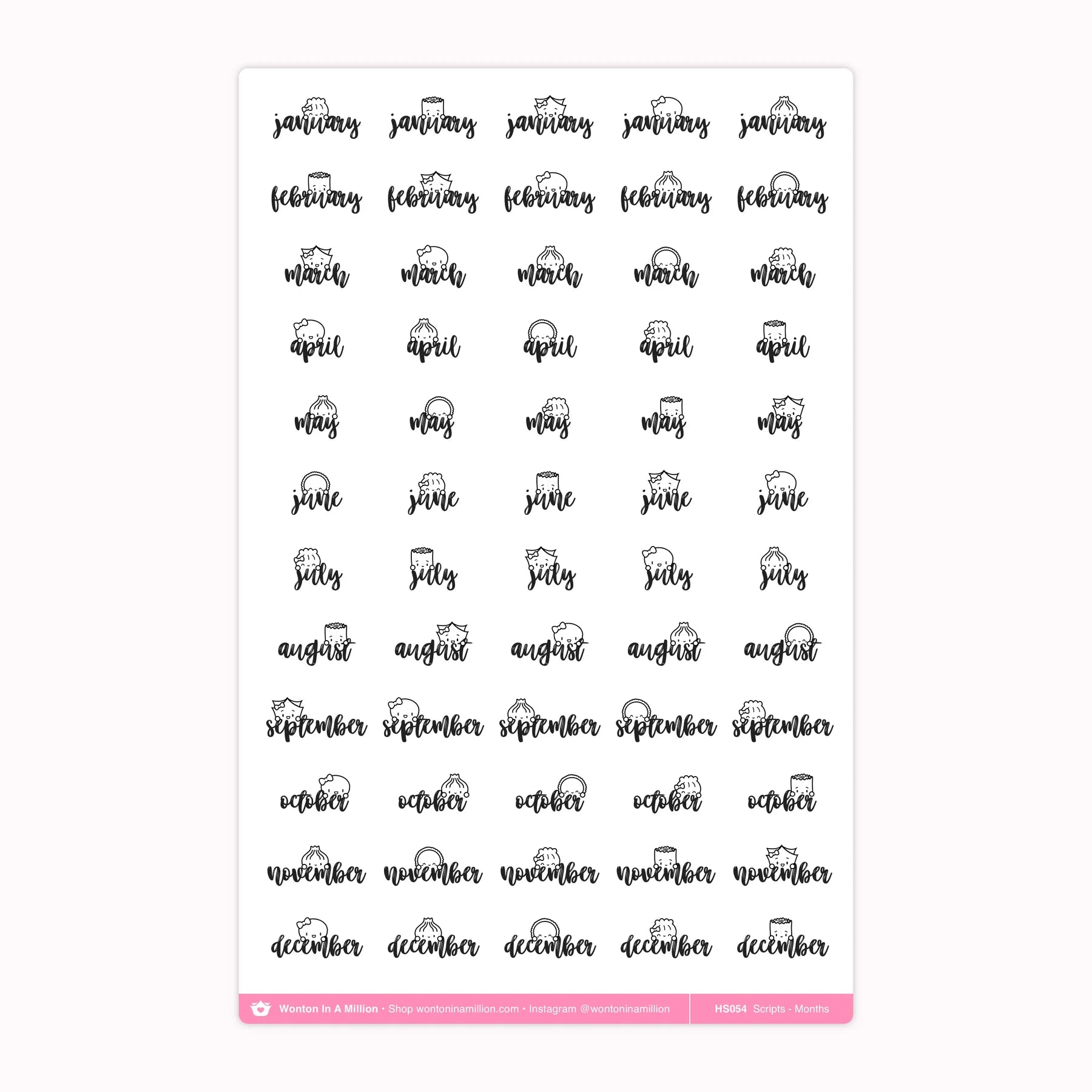 Months Of The Year Scripts Washi Stickers