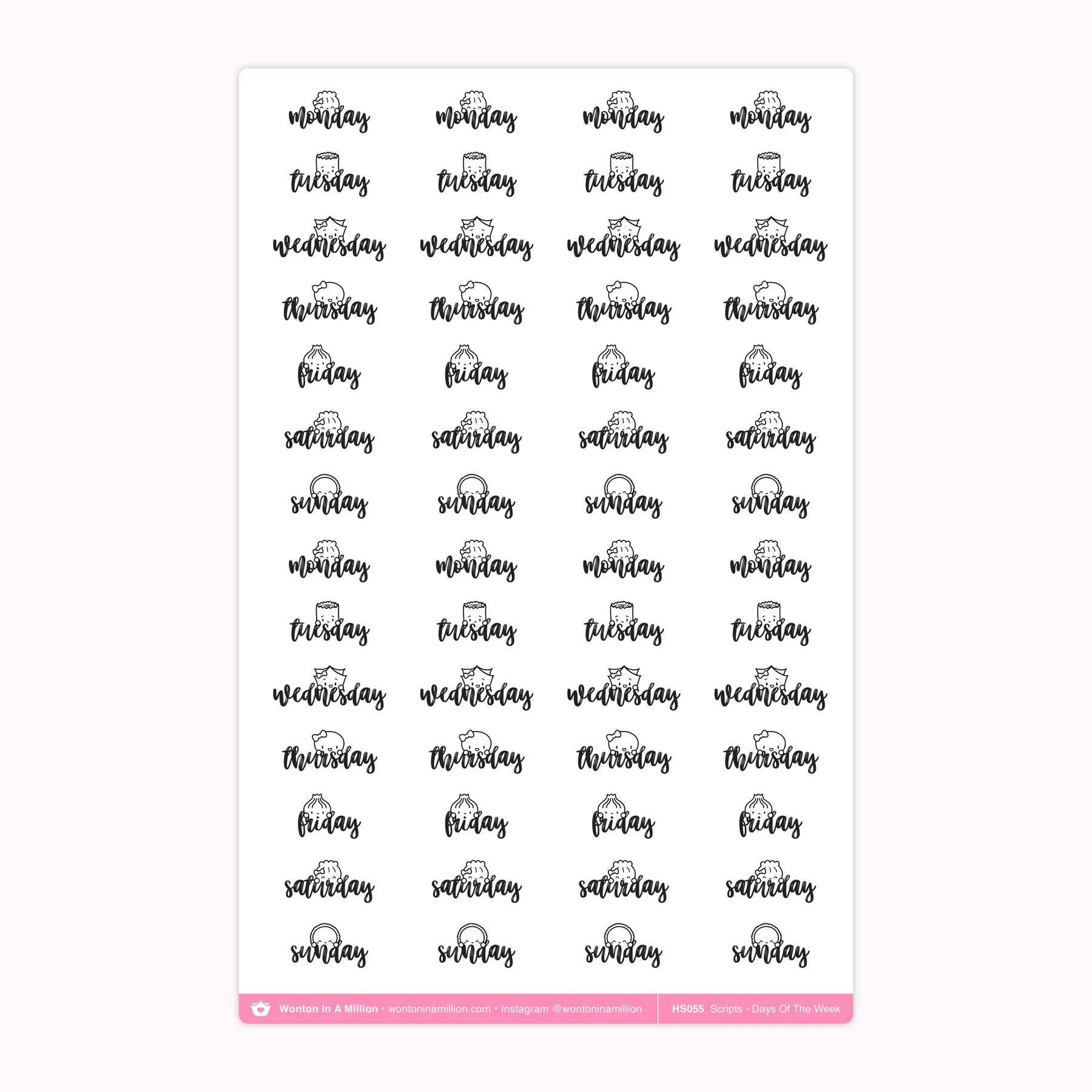 Days Of The Week Scripts Washi Stickers