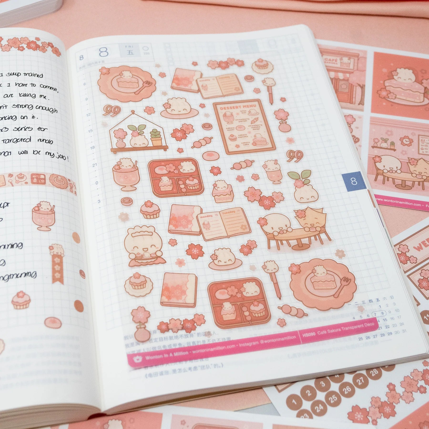 Café Sakura Deco Transparent Stickers