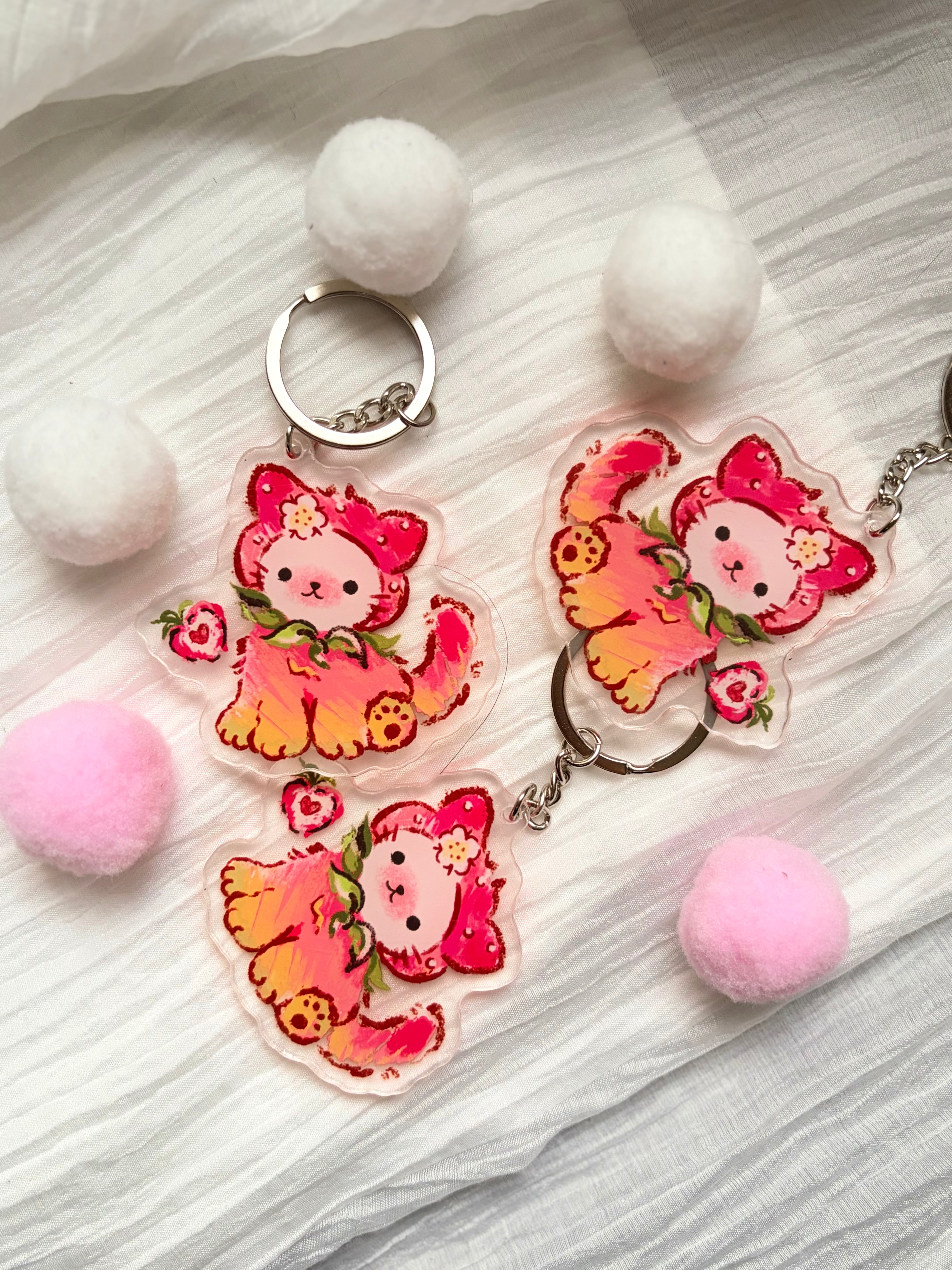 Strawberry Cat Keychain