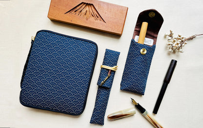 Dark Blue Cotton Print 10 Pen Case