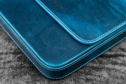 Leather Magnum Opus 6 Slots Hard Pen Case with Removable Pen Tray - Crazy Horse Ocean Blue