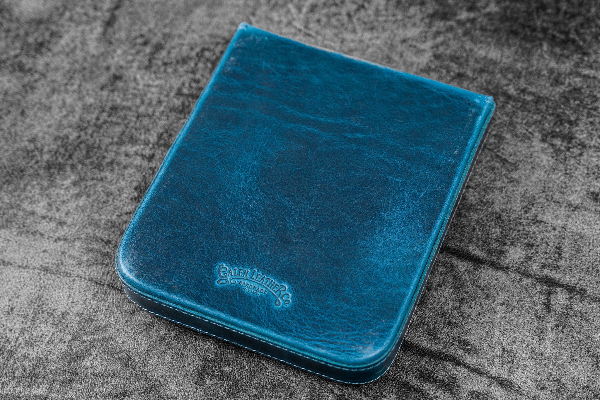 Leather Magnum Opus 6 Slots Hard Pen Case with Removable Pen Tray - Crazy Horse Ocean Blue