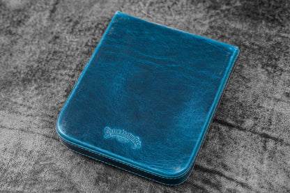 Leather Magnum Opus 6 Slots Hard Pen Case with Removable Pen Tray - Crazy Horse Ocean Blue