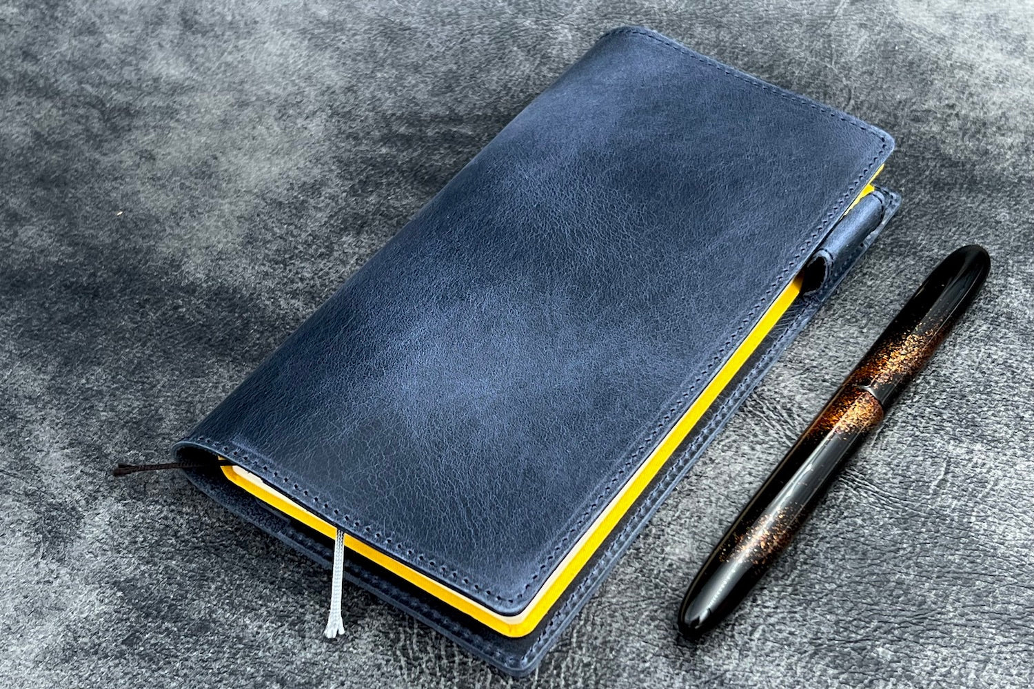 Leather Slim Hobonichi Weeks Planner Cover - Crazy Horse Navy Blue