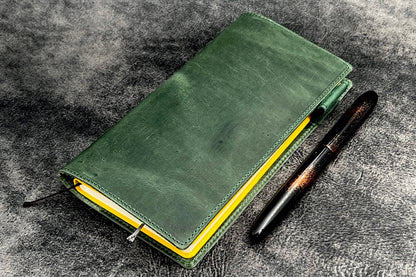 Leather Slim Hobonichi Weeks Planner Cover - Crazy Horse Forest Green