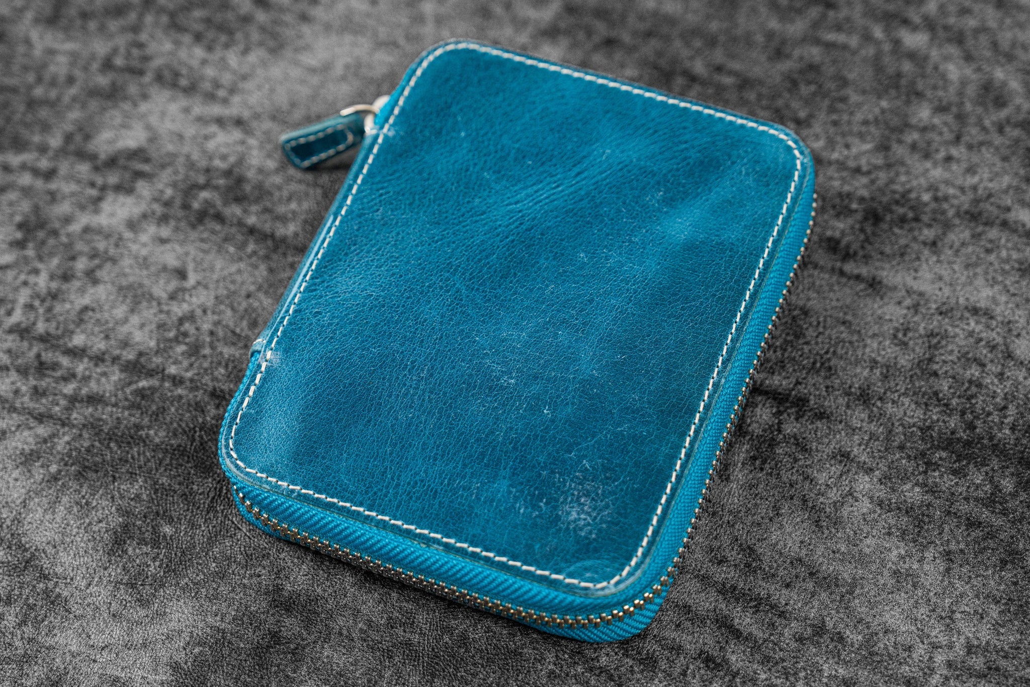 Leather Zippered 10 Slots Pen Case - Crazy Horse Blue