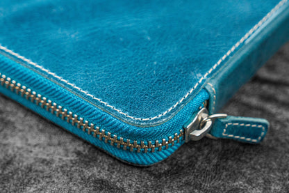 Leather Zippered 10 Slots Pen Case - Crazy Horse Blue