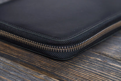Leather Zippered A5 Notebook Folio - Black
