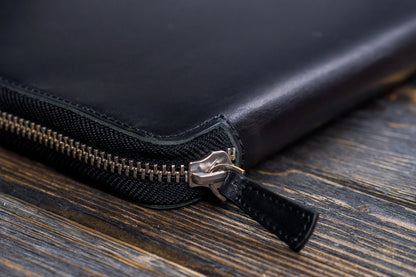 Leather Zippered A5 Notebook Folio - Black