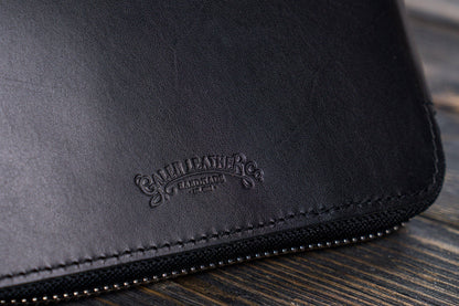 Leather Zippered A5 Notebook Folio - Black