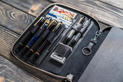 Leather Zippered A5 Notebook Folio - Black