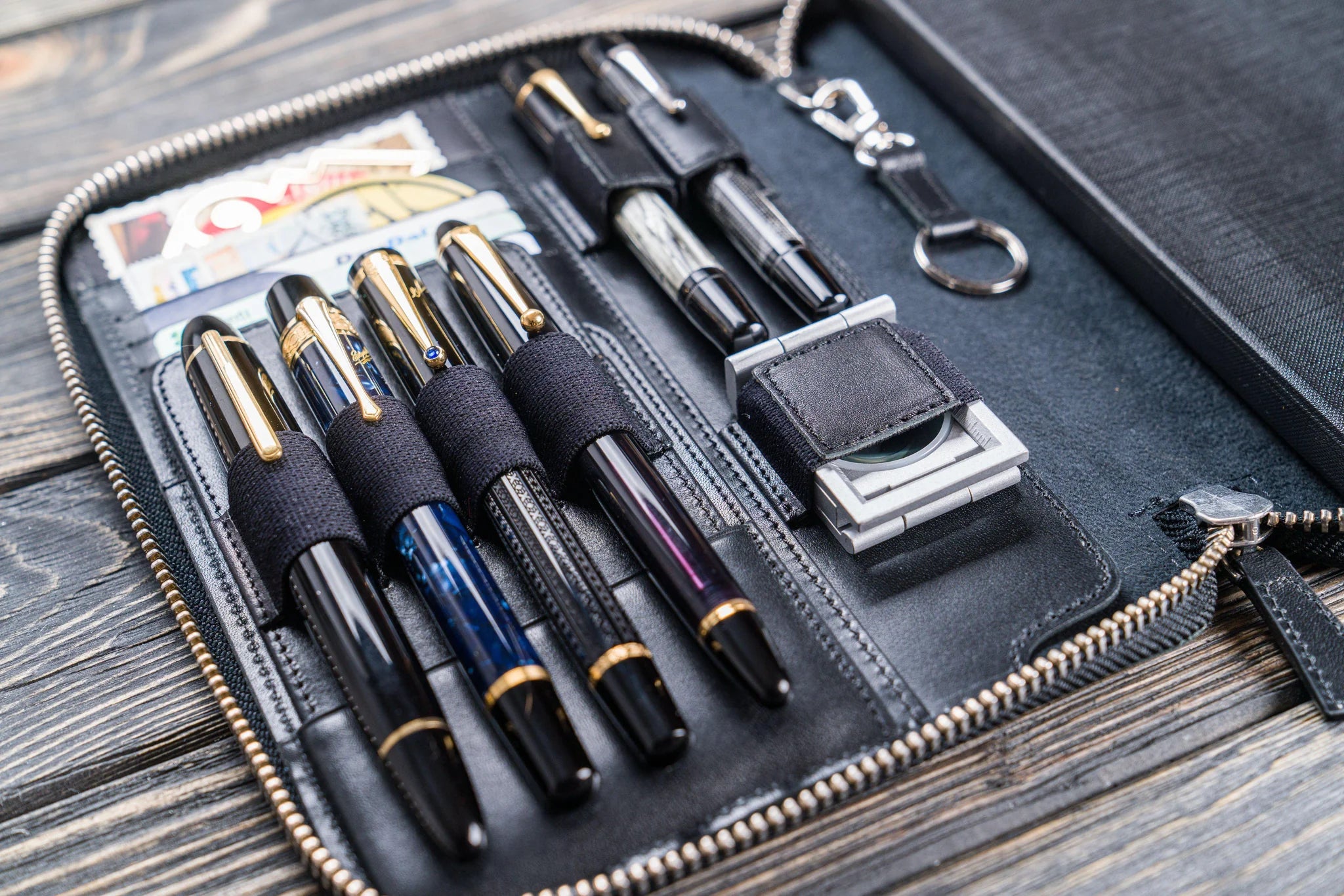 Leather Zippered A5 Notebook Folio - Black