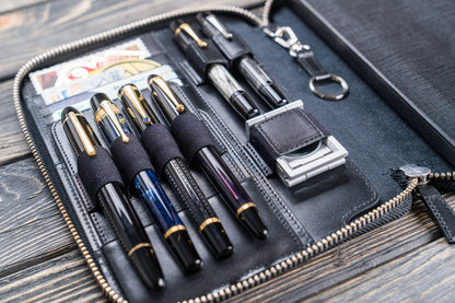 Leather Zippered A5 Notebook Folio - Black