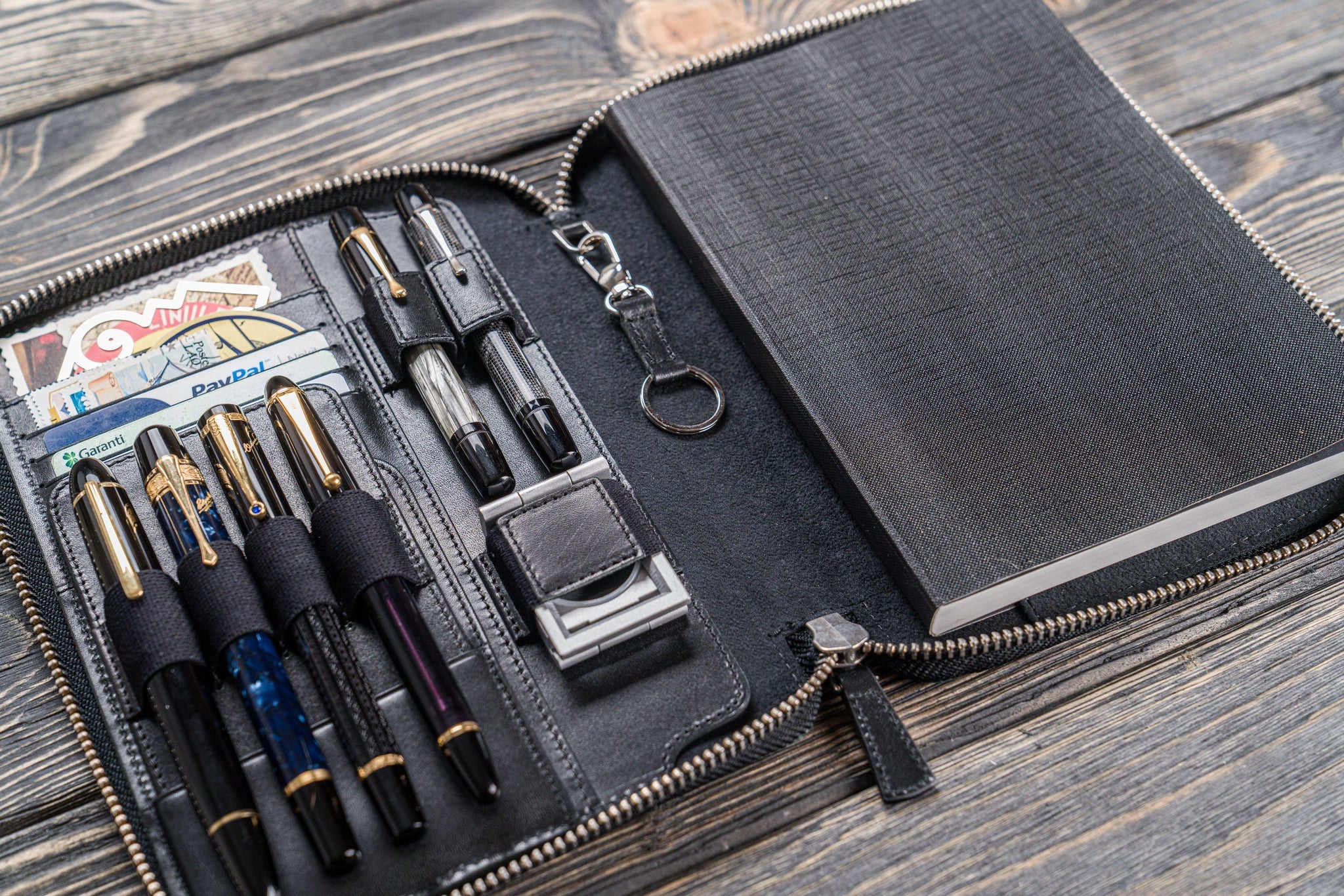 Leather Zippered A5 Notebook Folio - Black