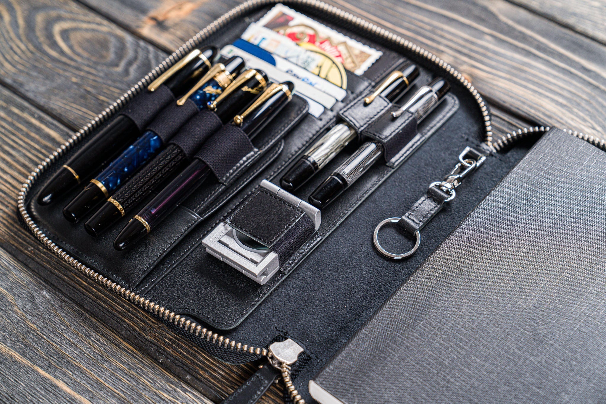 Leather Zippered A5 Notebook Folio - Black