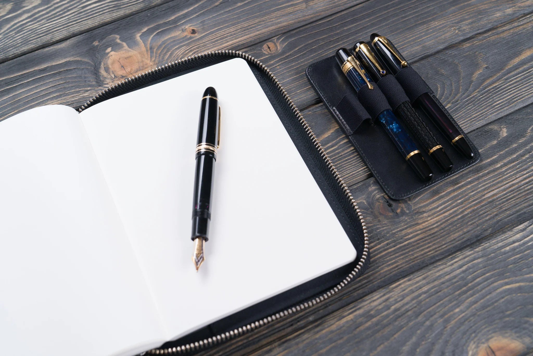 Leather Zippered A5 Notebook Folio - Black