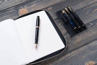 Leather Zippered A5 Notebook Folio - Black