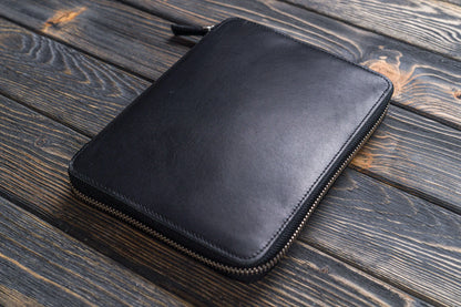 Leather Zippered A5 Notebook Folio - Black