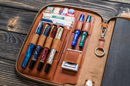 Leather Zippered A5 Notebook Folio - Brown