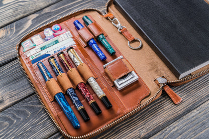 Leather Zippered A5 Notebook Folio - Brown