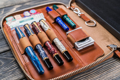 Leather Zippered A5 Notebook Folio - Brown