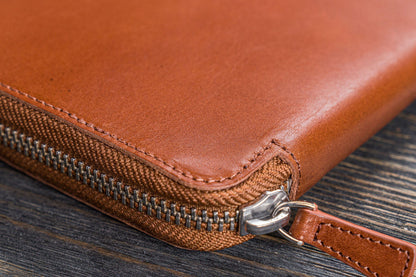Leather Zippered A5 Notebook Folio - Brown