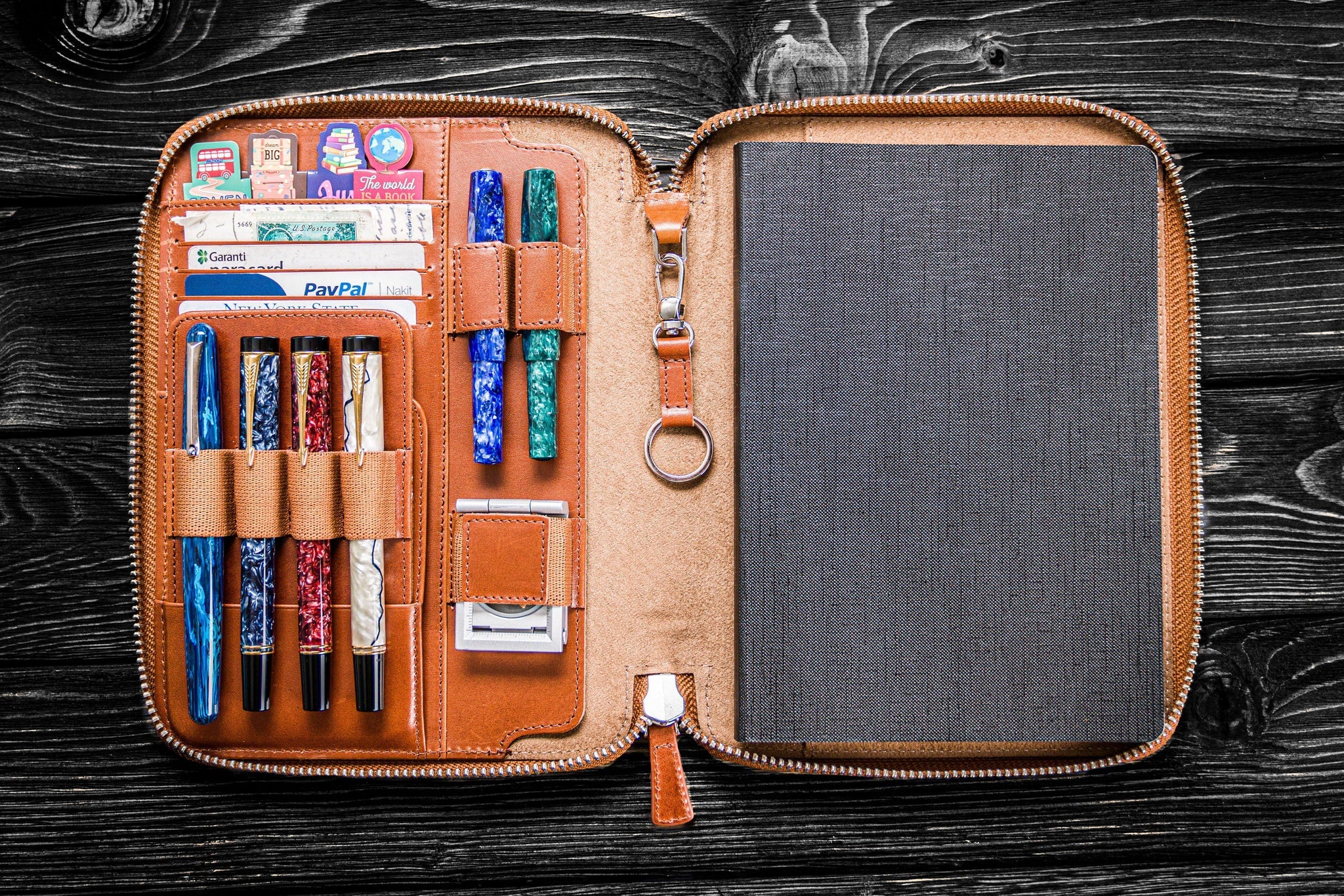 Leather Zippered A5 Notebook Folio - Brown