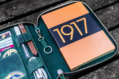 Leather Zippered A5 Notebook Folio - Crazy Horse Forest Green