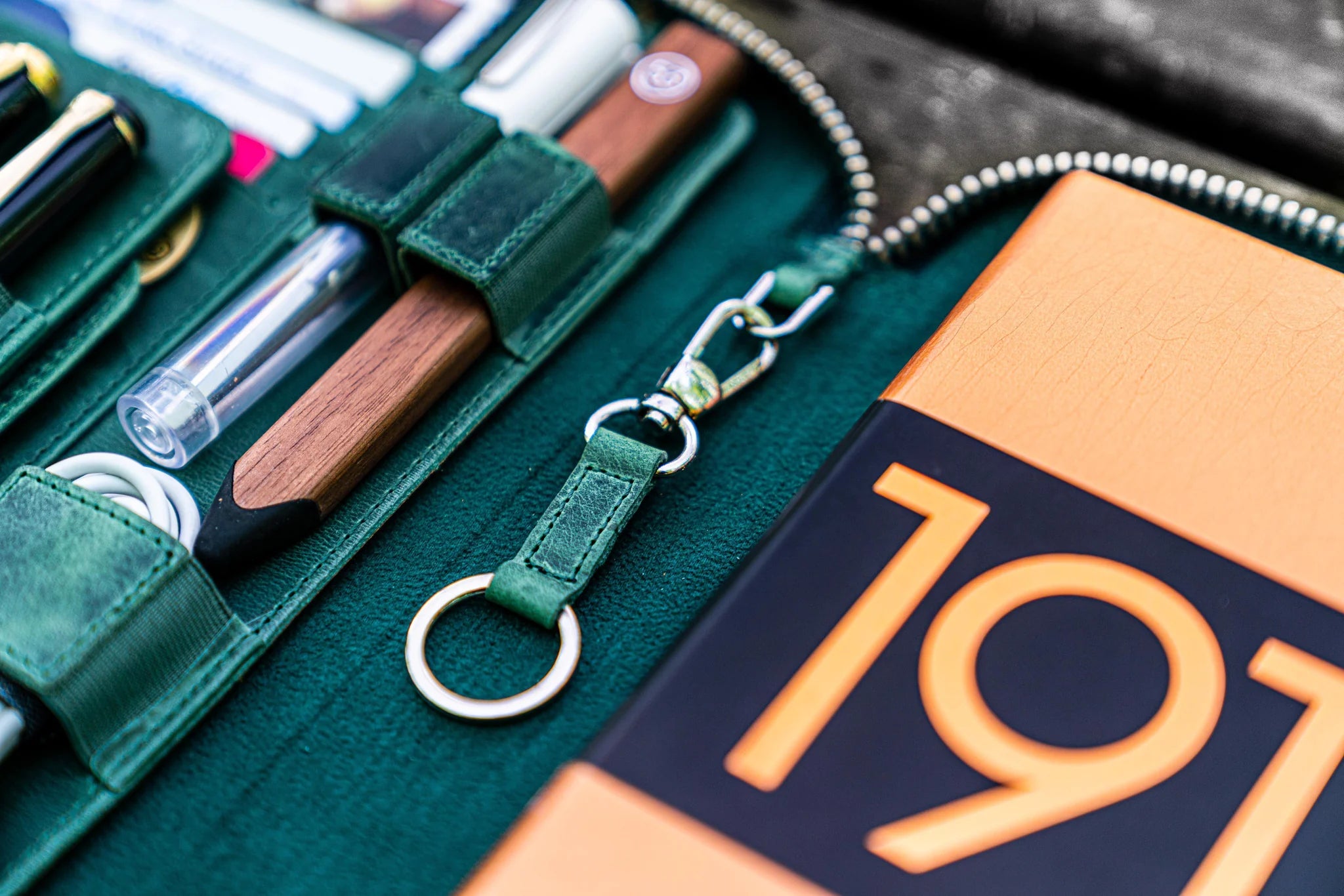 Leather Zippered A5 Notebook Folio - Crazy Horse Forest Green