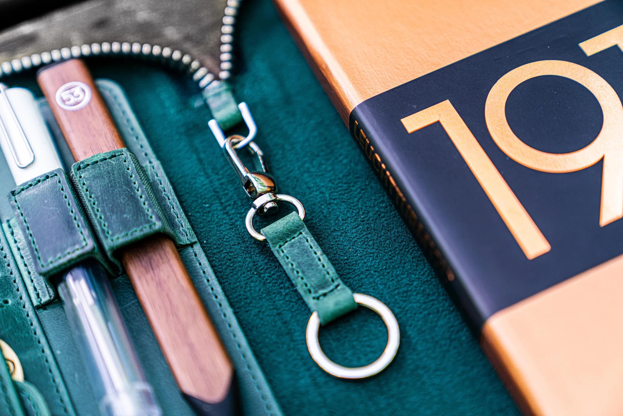 Leather Zippered A5 Notebook Folio - Crazy Horse Forest Green